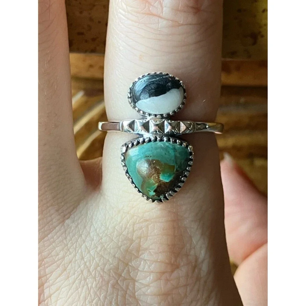 Royston Turquoise White Buffalo Turquoise Sterling Silver Ring Size 8